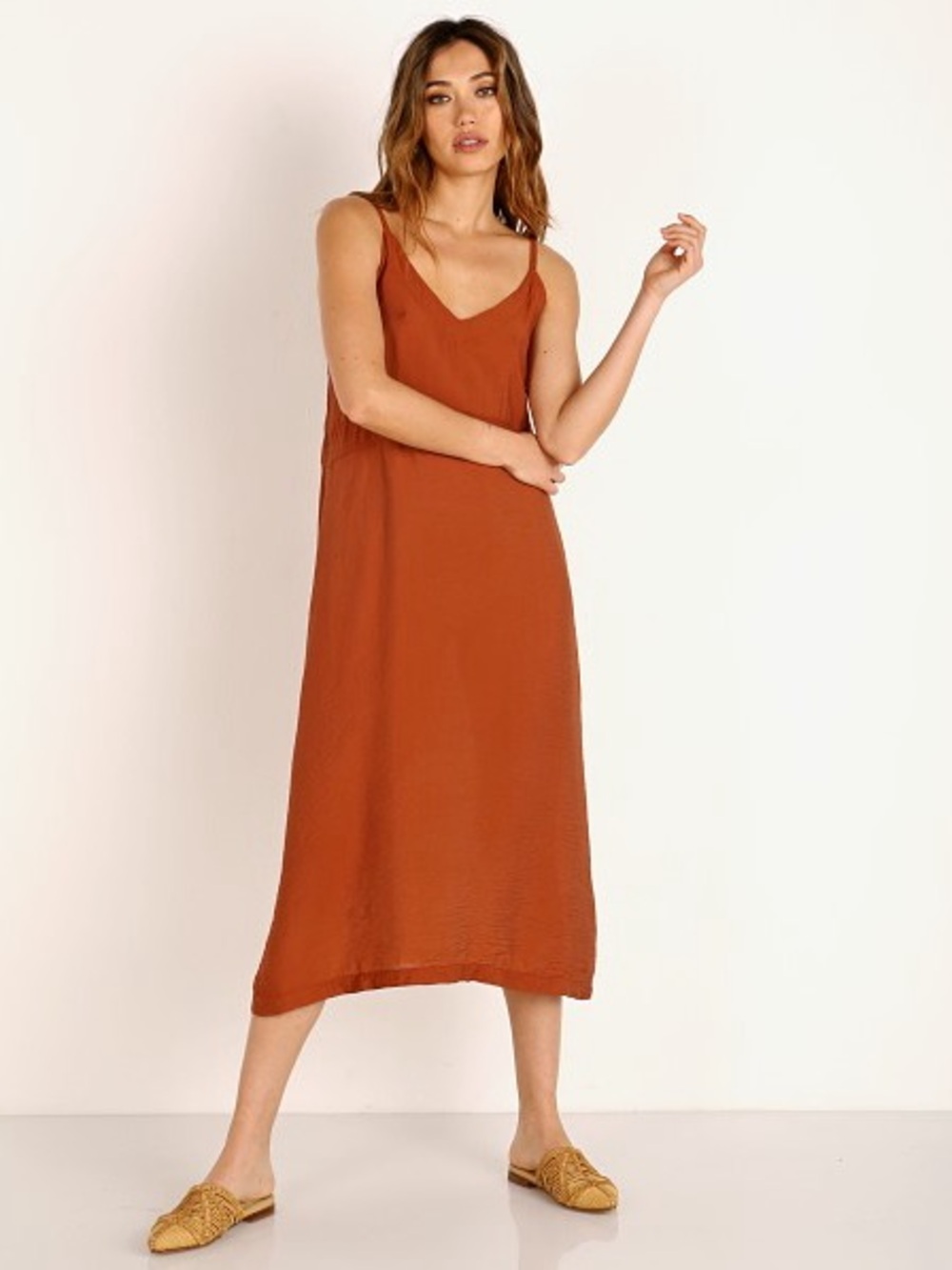 LACAUSA Alma Slip Dress Almond Burnt Orange Womens Size L